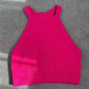 Aerie Pink Ribbed Crop Tank Top